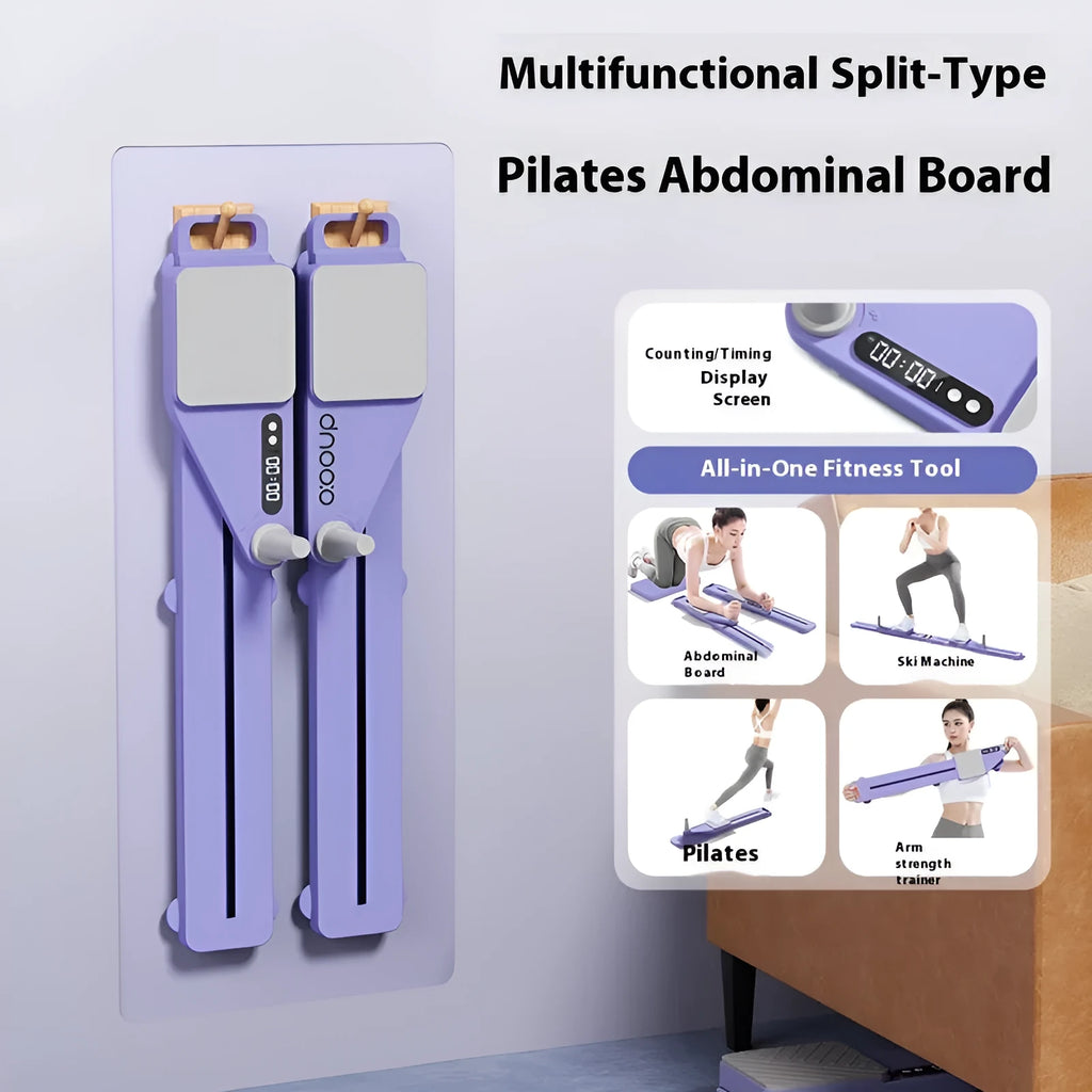 A purple multifunctional split skiing machine trainer, an 85cm long PP supine board for home fitness exercises.