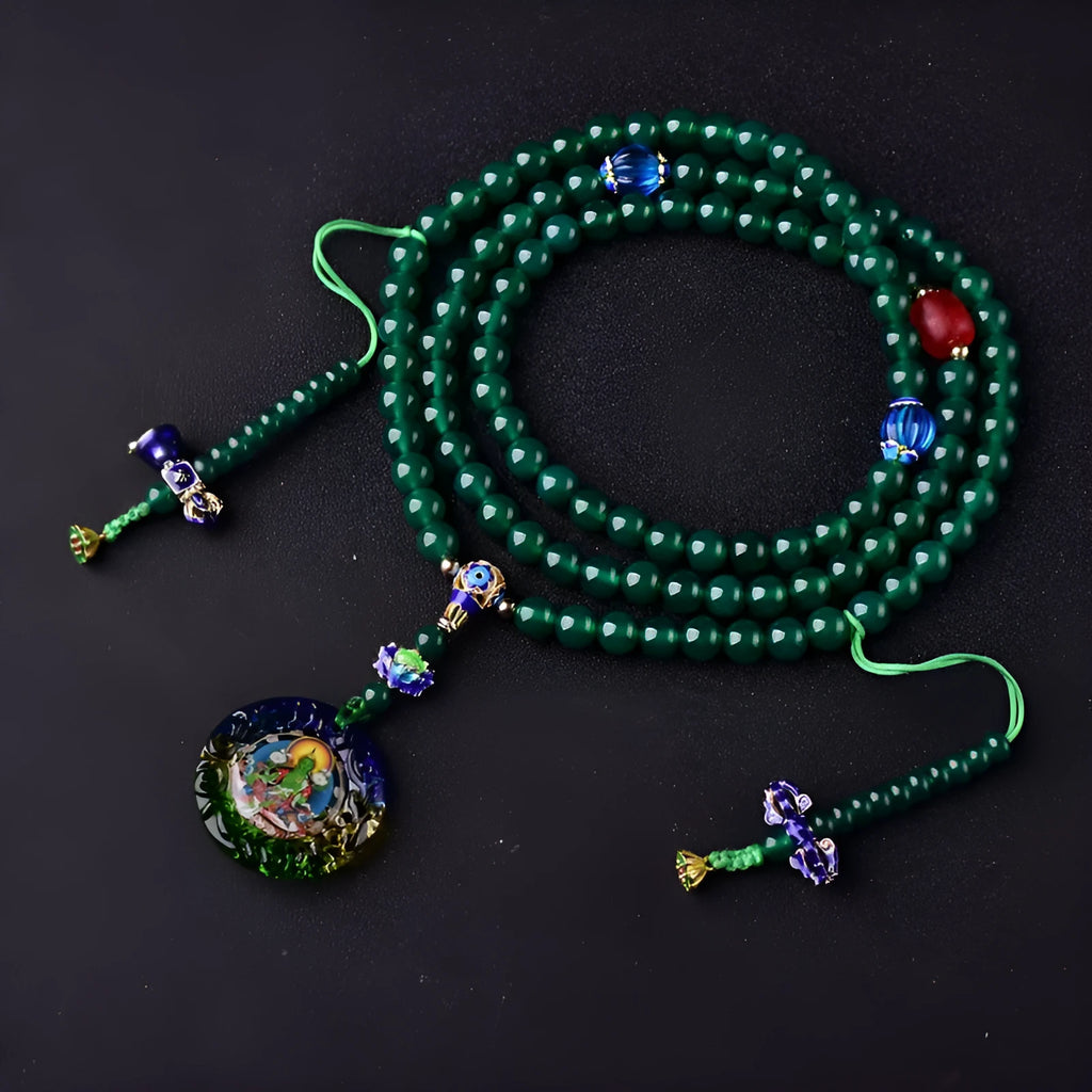 Natural green agate 108 thangka pendant multi-circle bracelet handmade unisex