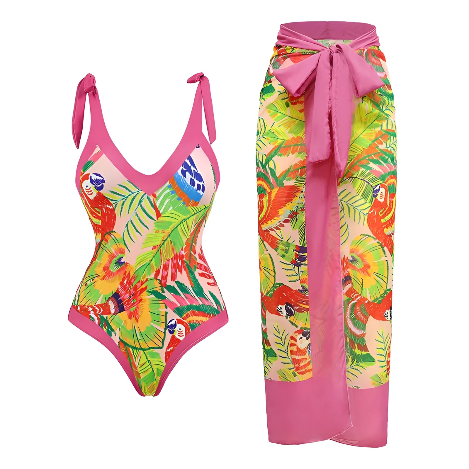 Women's solid colour one-piece swimsuit with spaghetti straps and removable matching skirt