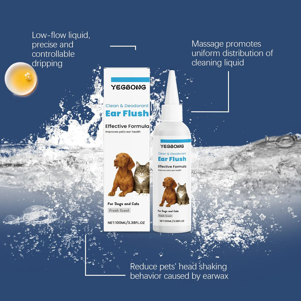 100ml bottle of gentle dog and cat ear cleaner solution for removing earwax