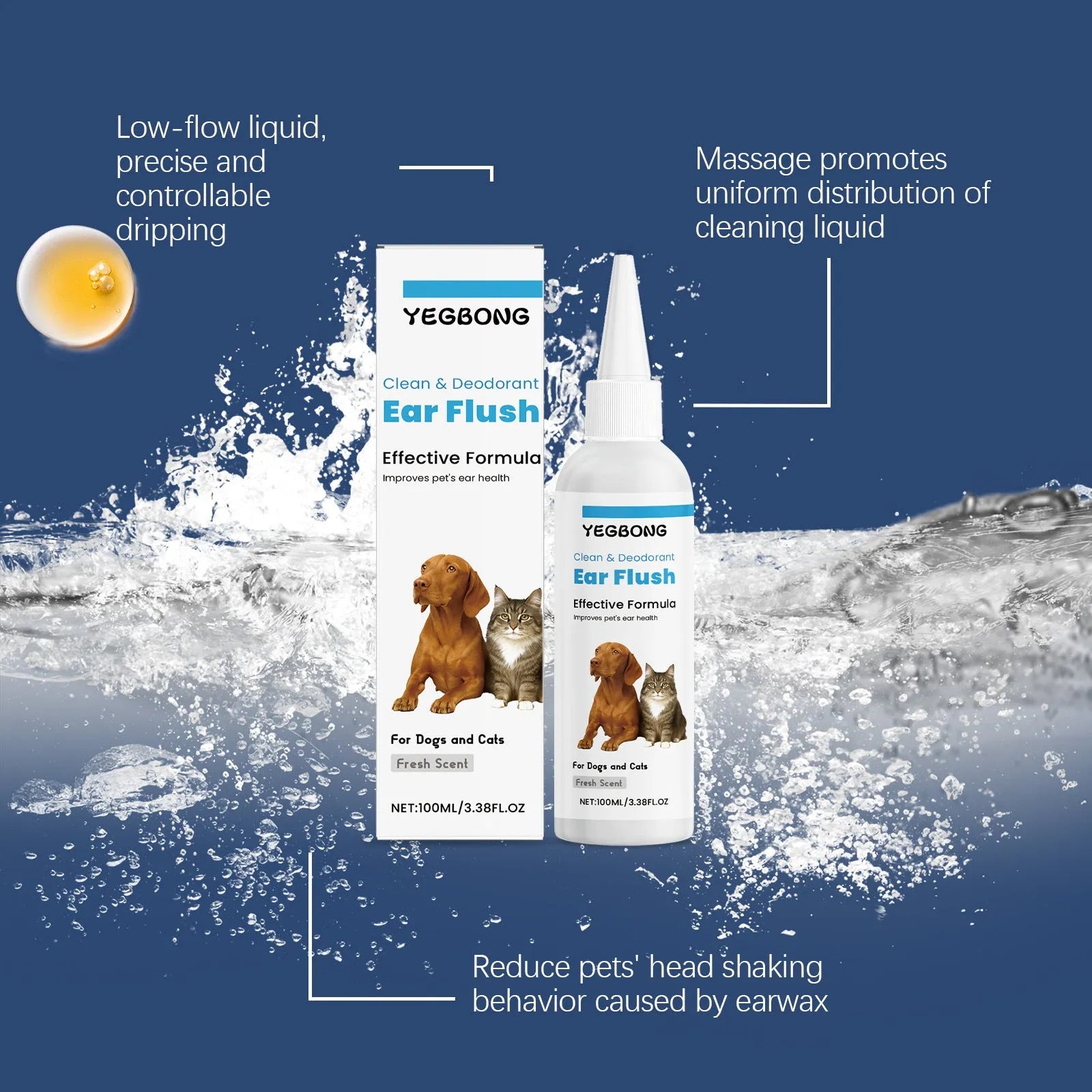 100ml bottle of gentle dog and cat ear cleaner solution for removing earwax
