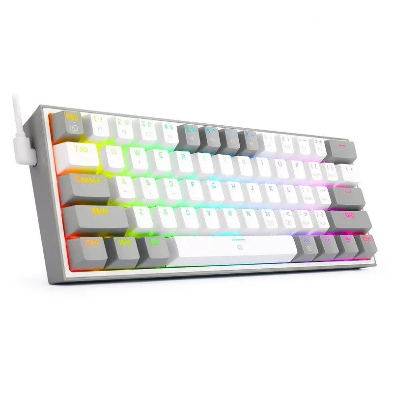 White and pink K617 wired mechanical keyboard with RGB backlighting lit up.