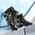 Women's green camouflage casual increased sneakers with canvas upper and rubber outsole