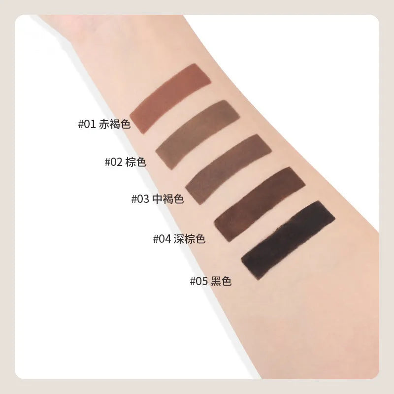 Double-headed eyebrow cream in five shades including reddish brown, brown and black for natural brow definition