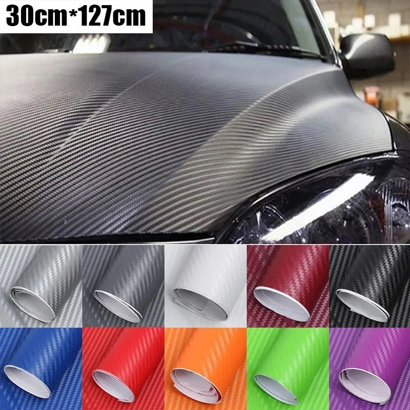 Roll of carbon fibre decorative sticker for cars in multiple colours, showing 3D stereo pattern