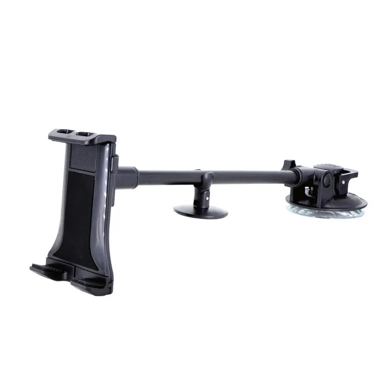 Black universal 4-12 inch vehicle-mounted tablet holder with long suction cup arm for car dashboard
