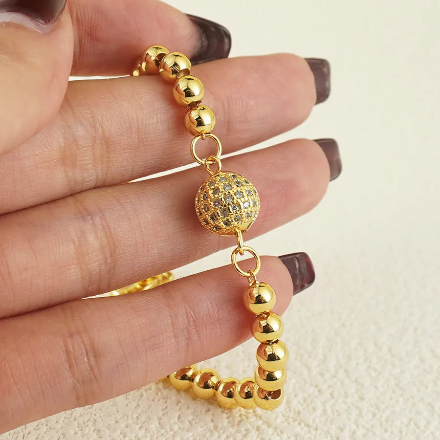 Arabic style women's copper bracelet with heart shape design and zircon detail