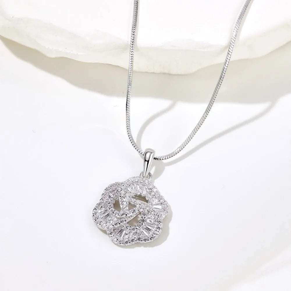 925 silver rose pendant necklace electroplated finish for women