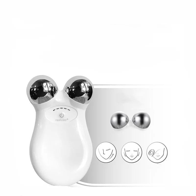 Pink micro current facial lifting device with compact shape on white background