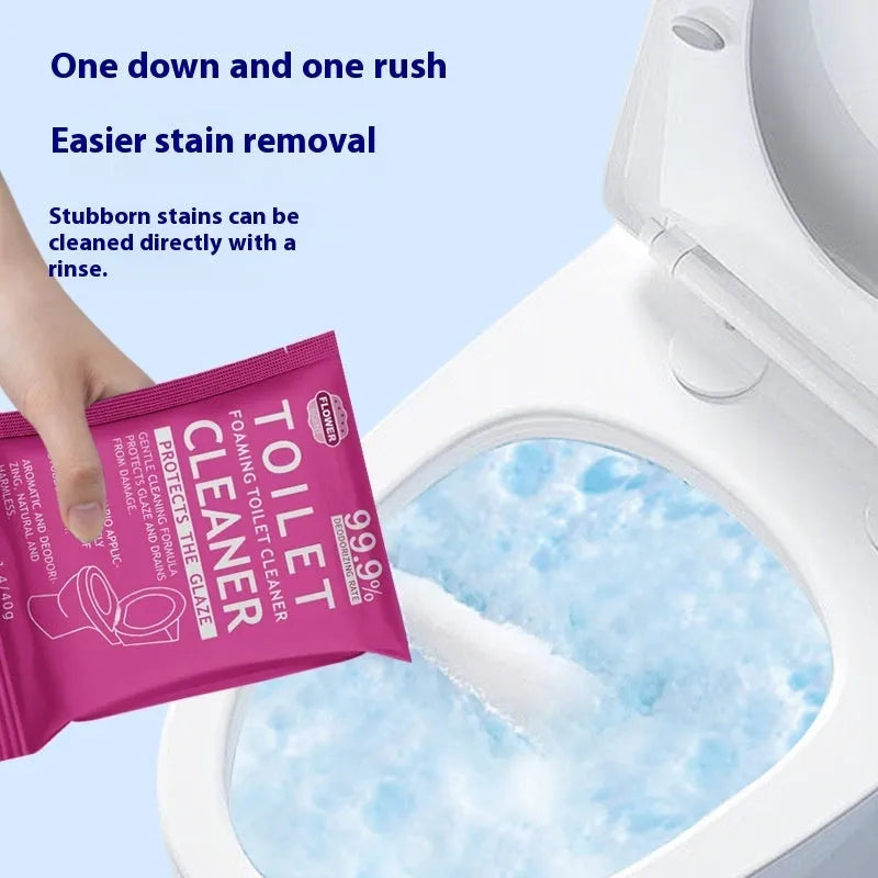 Toilet bubble powder cleaning product in blue ocean or pink floral fragrance options