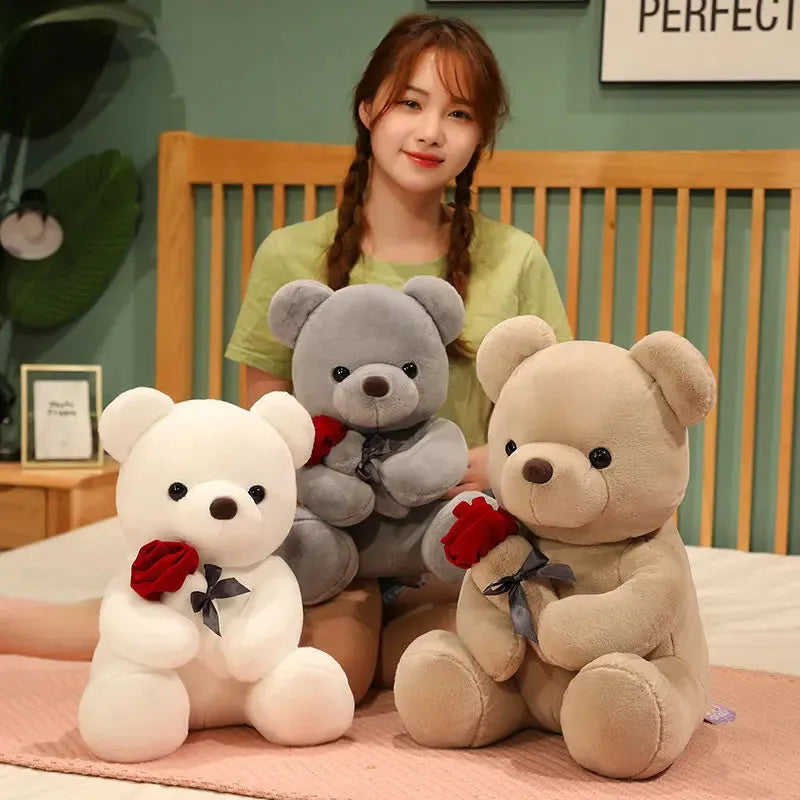 Plush teddy bear doll pillow in beige, brown or grey with soft short plush material and PP cotton filling