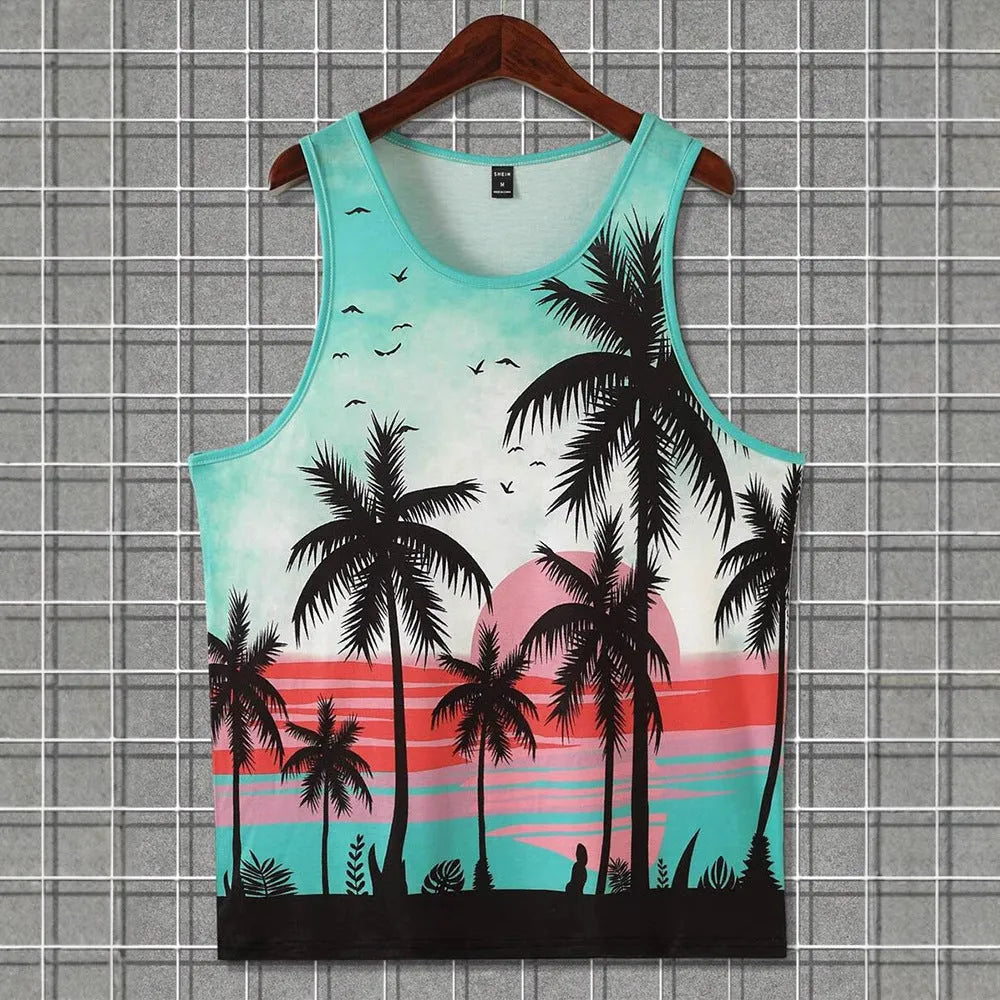 Men's solid colour polyester sleeveless vest or tank top on a hanger.
