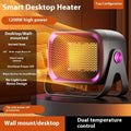 Compact desktop PTC ceramic heater in grey colour with rotatable design and two-speed controls