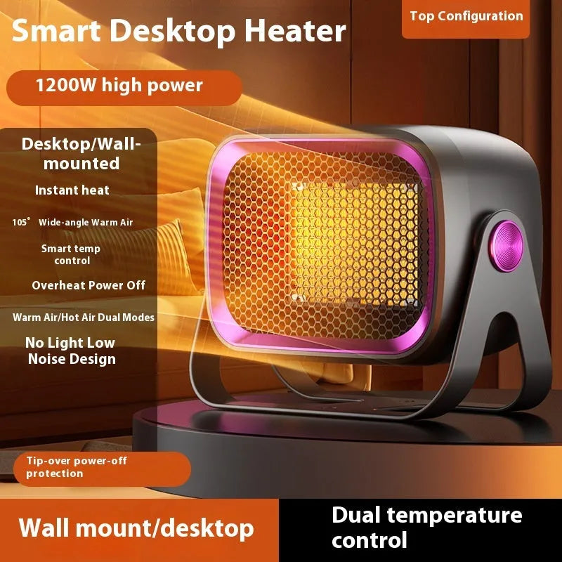 Compact desktop PTC ceramic heater in grey colour with rotatable design and two-speed controls