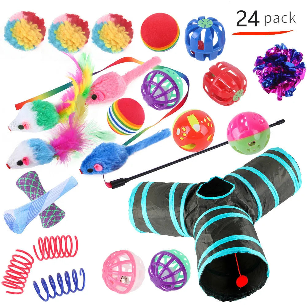 Plastic cat channel toy set with single-layer track and randomly coloured accessories for indoor cats