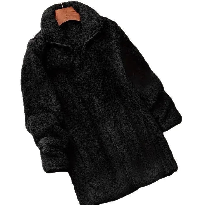 Double-sided velvet fleece jacket in black, navy, or khaki with Asian sizing
