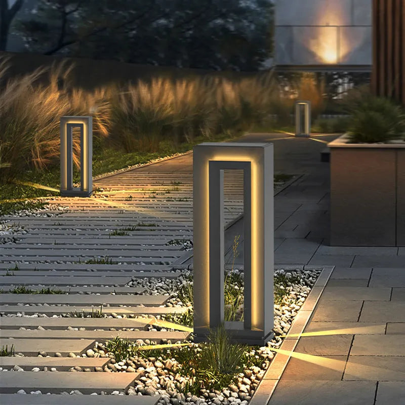 Solar square courtyard waterproof outdoor garden landscape lamp with stainless steel and acrylic in geometric shape