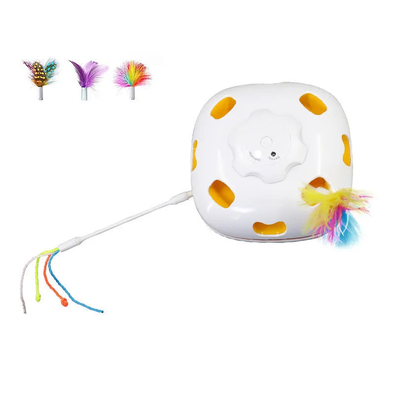 Plastic cat toy with teaser wand, 19.8cm long feeder puzzle in assorted colours
