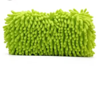 Silver green chenille car wash sponge measuring 14x25 cm with microfiber spiral wool construction