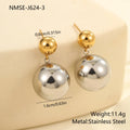Stainless steel colour-block ear studs with round bead design and 18K electroplated finish