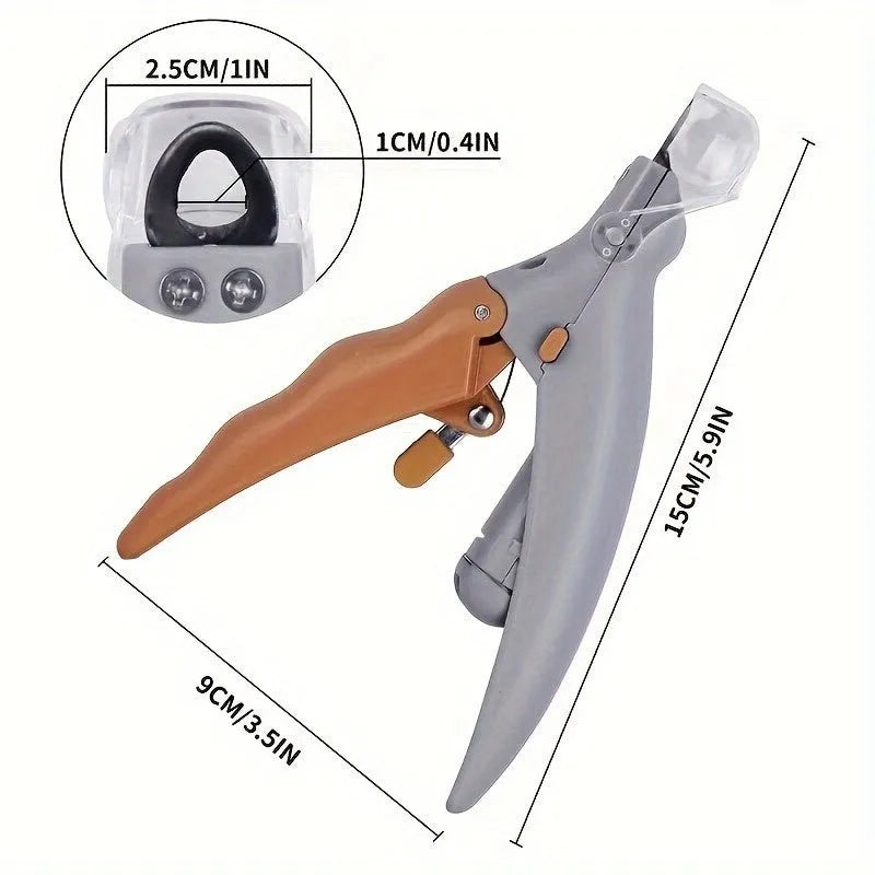 Yellow LED pet nail trimmer with magnifying glass nail catcher and steel blades for cats and dogs