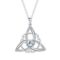 Women's Celtic knot necklace with geometric pendant in electroplated finish on copper chain