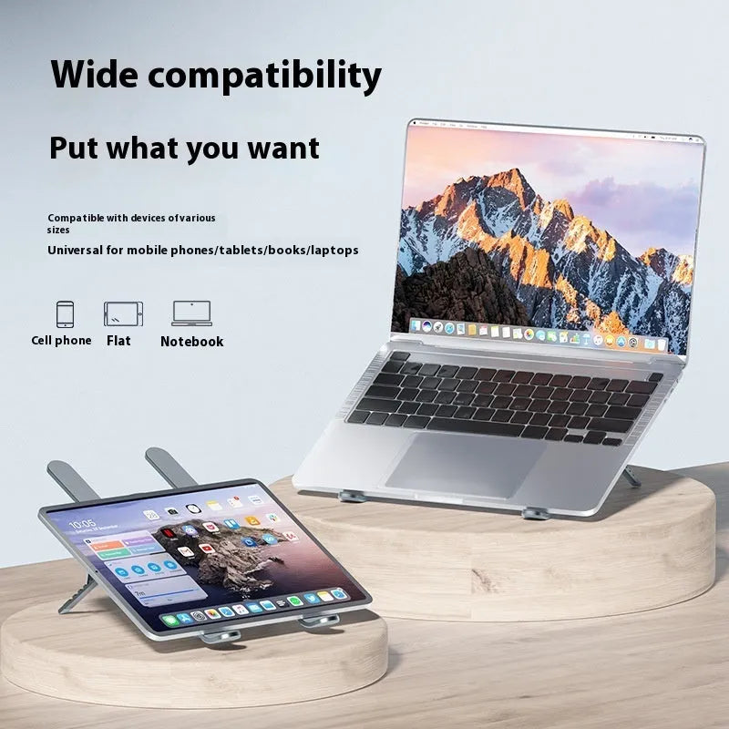 Aluminium alloy notebook stand with twin fans, silver finish, on a desk with a laptop placed on top
