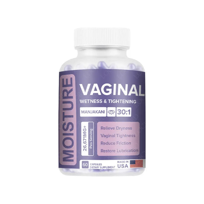 A bottle containing 60 herbal vaginal capsules for women's intimate wellness.