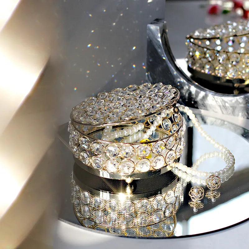 French gold European style jewelry storage box with transparent crystal glass panels