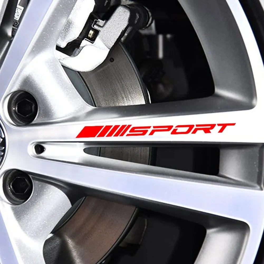Sports hollow design car rim stickers in black, red and white colours