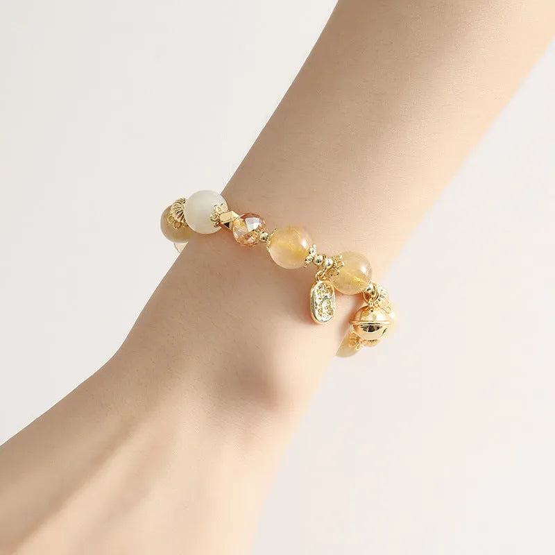 Gold electroplated rutilated quartz crystal bracelet in Korean style with Lucky Fortune colour