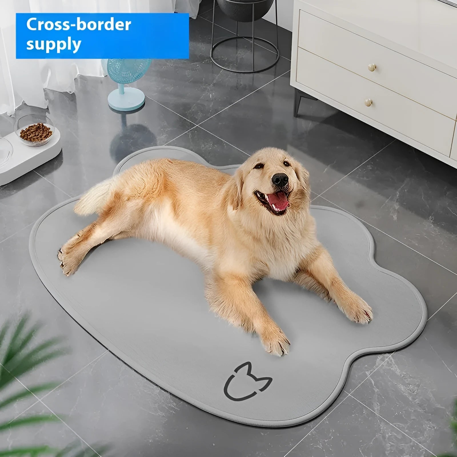 Ice silk pet cooling mat with dog head shaped design in light grey colour
