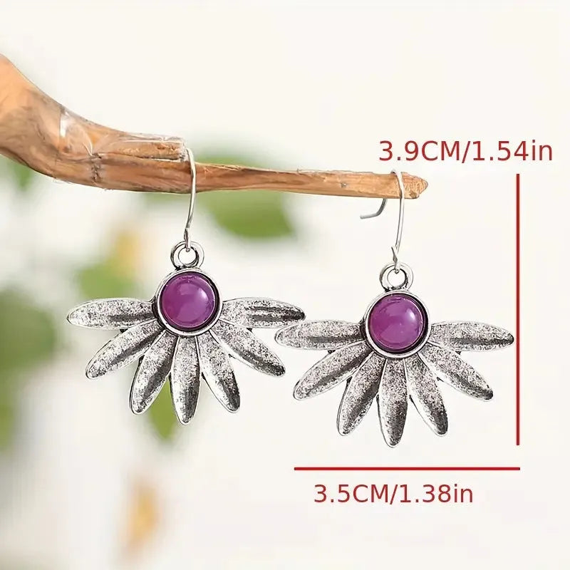 Purple animal modelling bohemian earrings with resin gemstones and retro style details