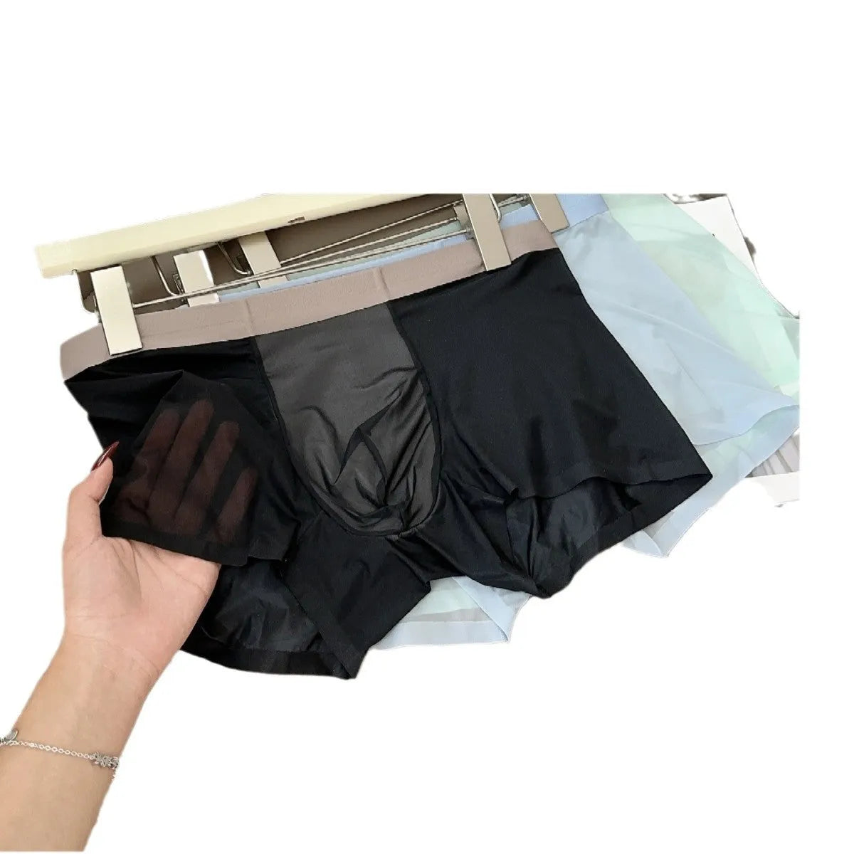 Ultra-thin seamless men's boxers with honeycomb crotch design in multiple colour options