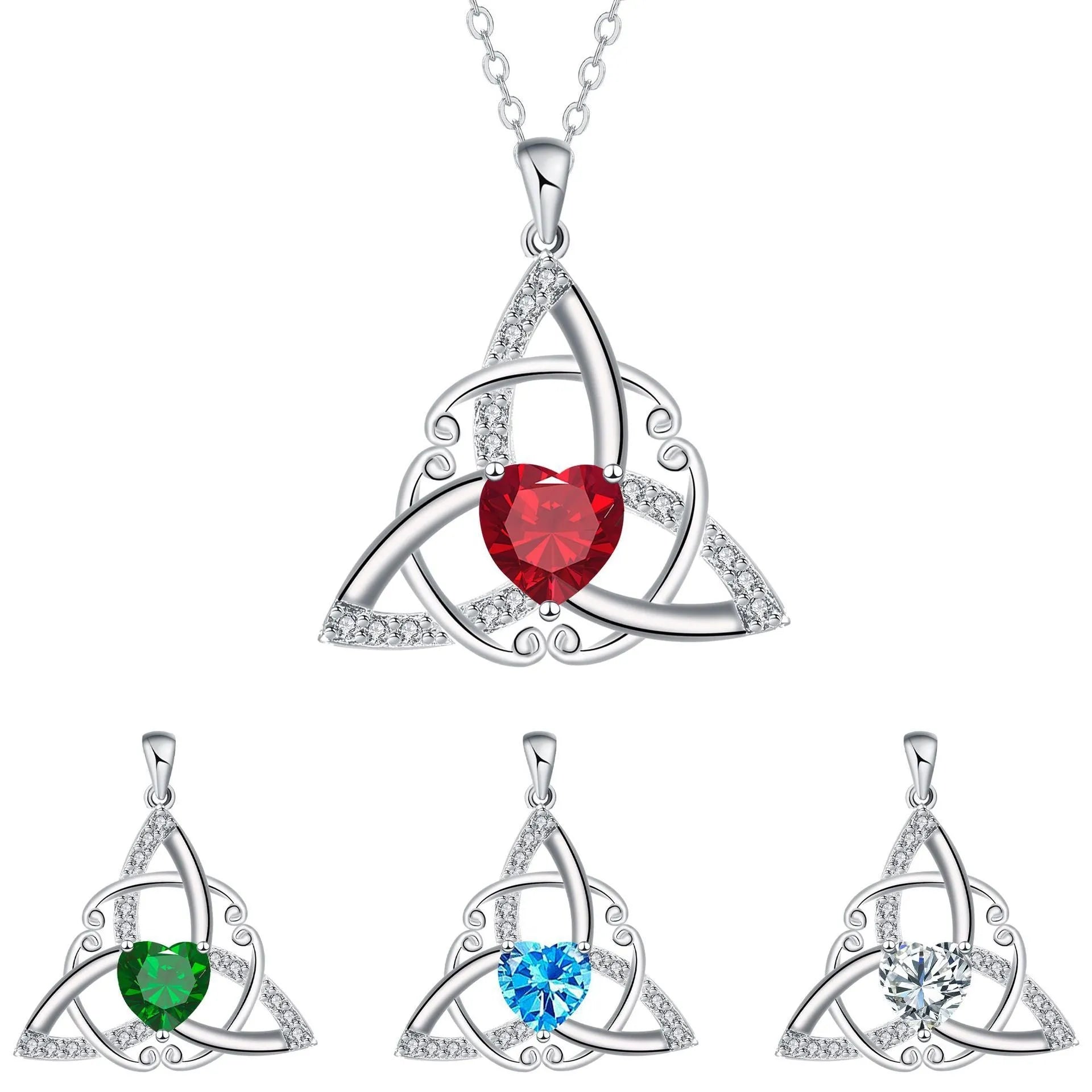 Women's Celtic knot necklace with geometric pendant in electroplated finish on copper chain