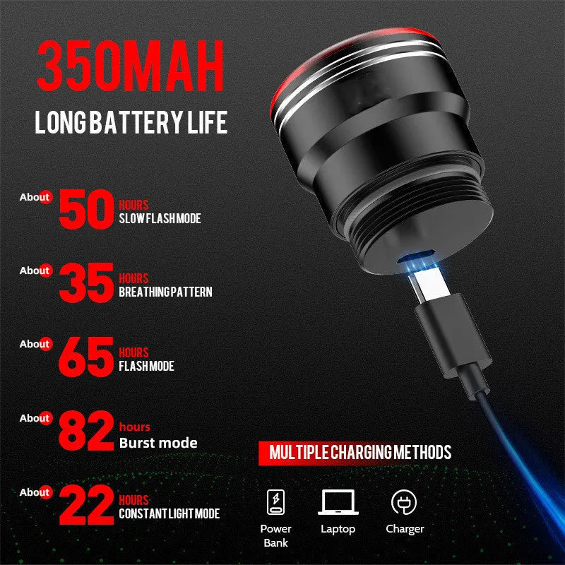 Smart brake sensing USB rechargeable bicycle taillight with black aluminium housing