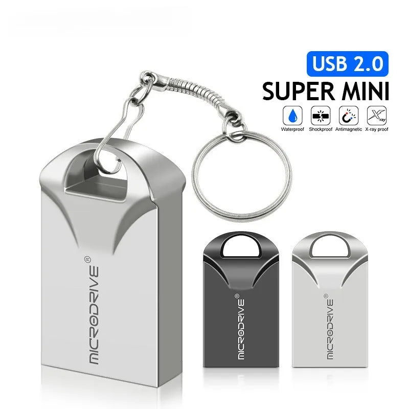 Compact metal USB flash drive in black and silver showing scale with dimensions 23x12x8mm