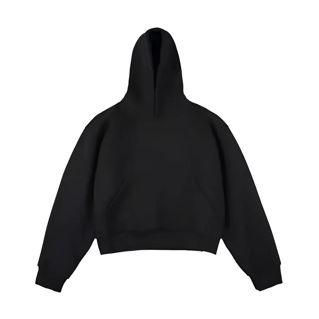 Short Chinese cotton silver fox velvet hooded sweater with removable hood in black, front view