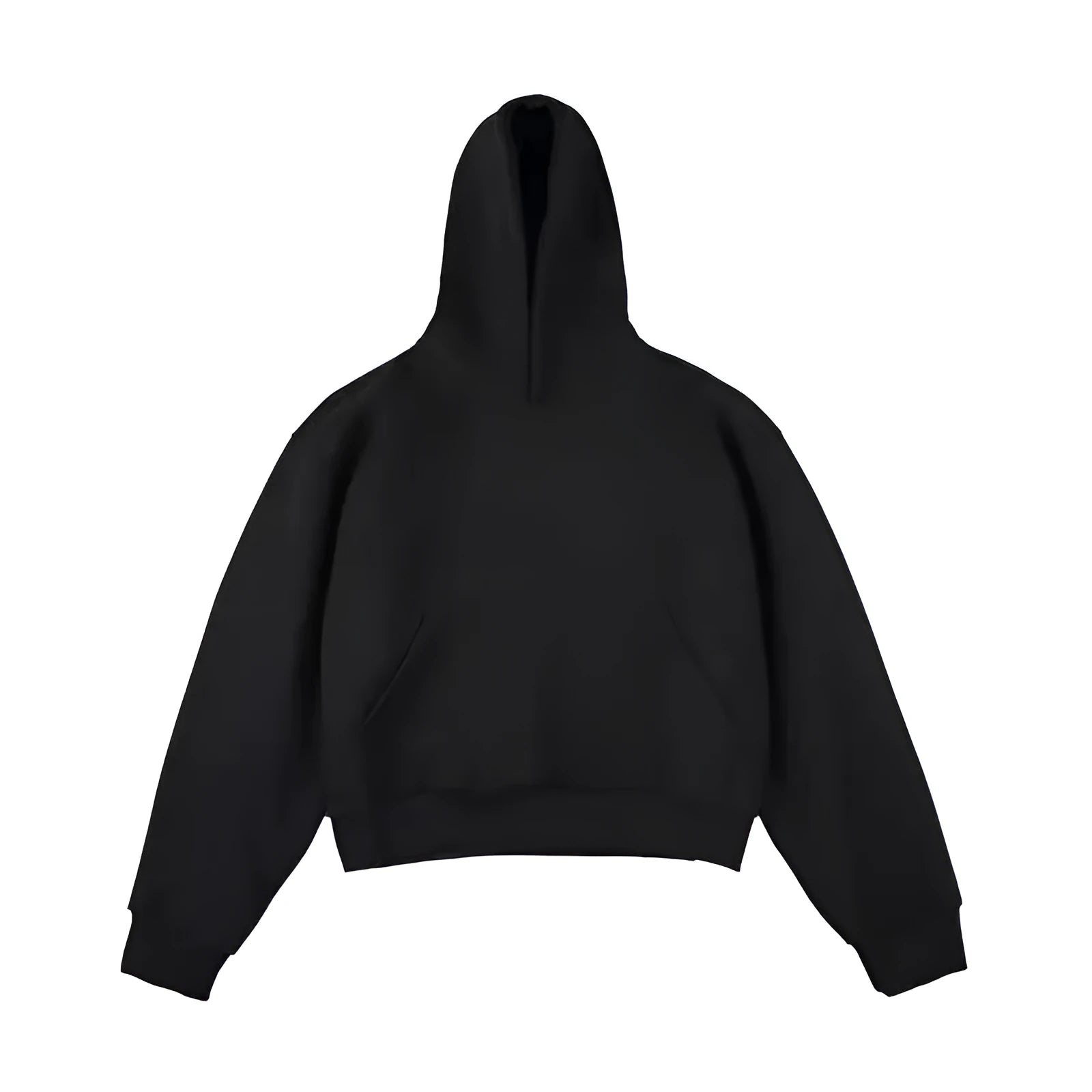 Short Chinese cotton silver fox velvet hooded sweater with removable hood in black, front view