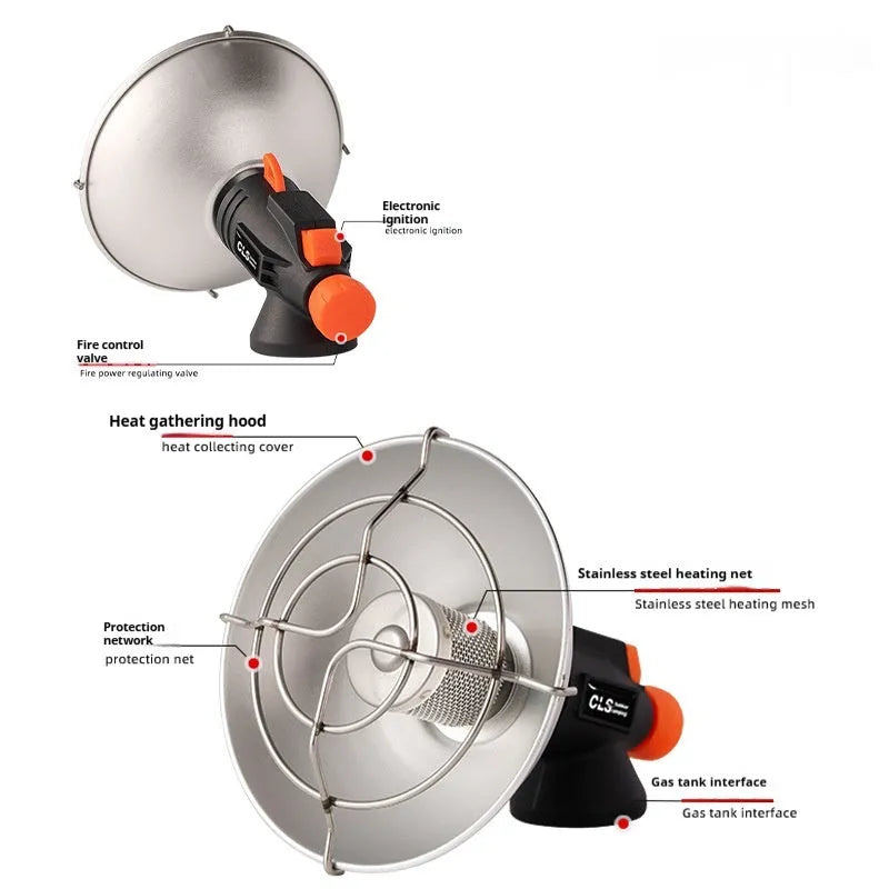 Black and orange portable camping heating stove with automatic ignition