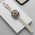 Fluoro rubber watch band with T-buckle for Apple Watch, shown in multiple colours.