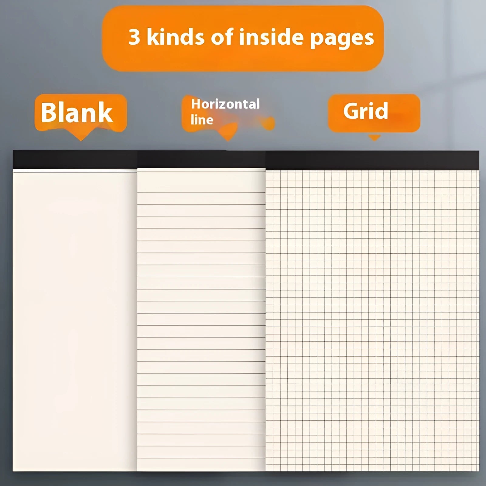 Writing pad notebook in A5, B5 and A4 sizes with 80 sheets of thickening wood-free paper