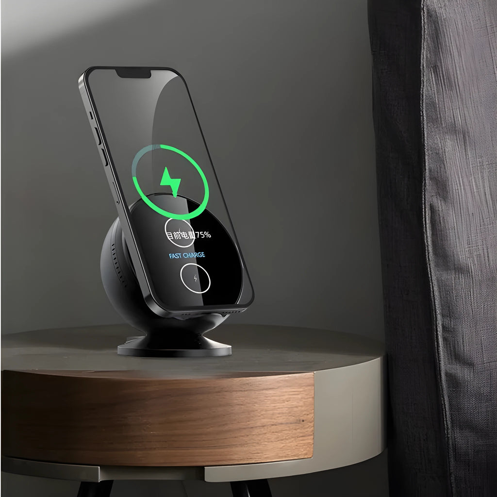 XC-11 model wireless charging phone holder with Bluetooth speaker in black, blue, pink, or white