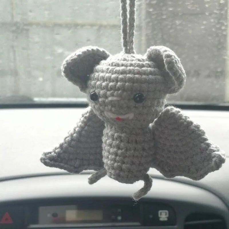Hand-woven polyester plush car hanging ornament in a cartoon character design