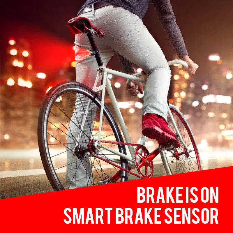 Smart brake sensing USB rechargeable bicycle taillight with black aluminium housing