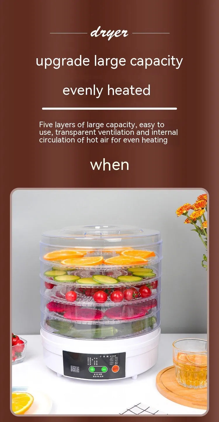 Five-layer household fruit dehydrator with UK plug and removable drying trays