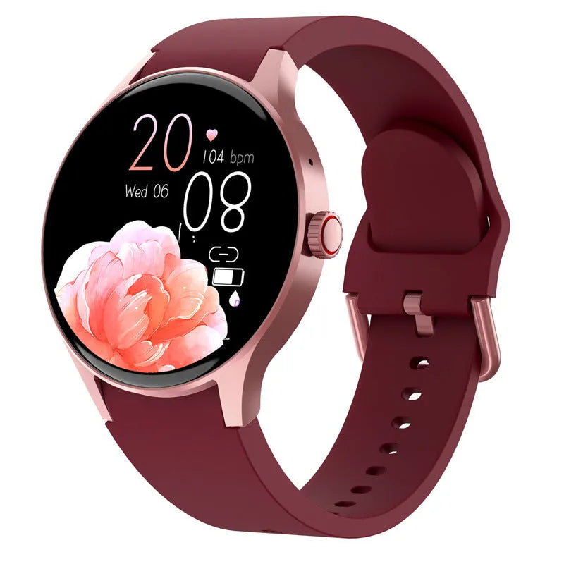 Black Bluetooth smart sport watch with round touch screen on a wrist, showing a watch face display.