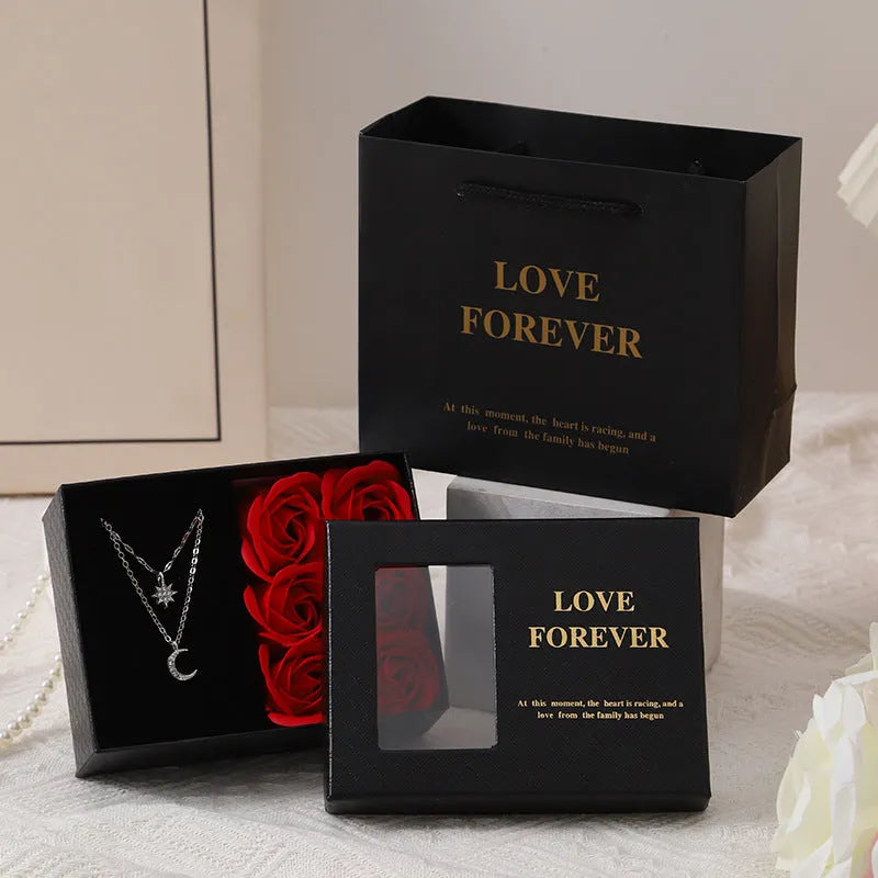 Korean-style soap flower gift box set in red, pink or black with gift box and handbag