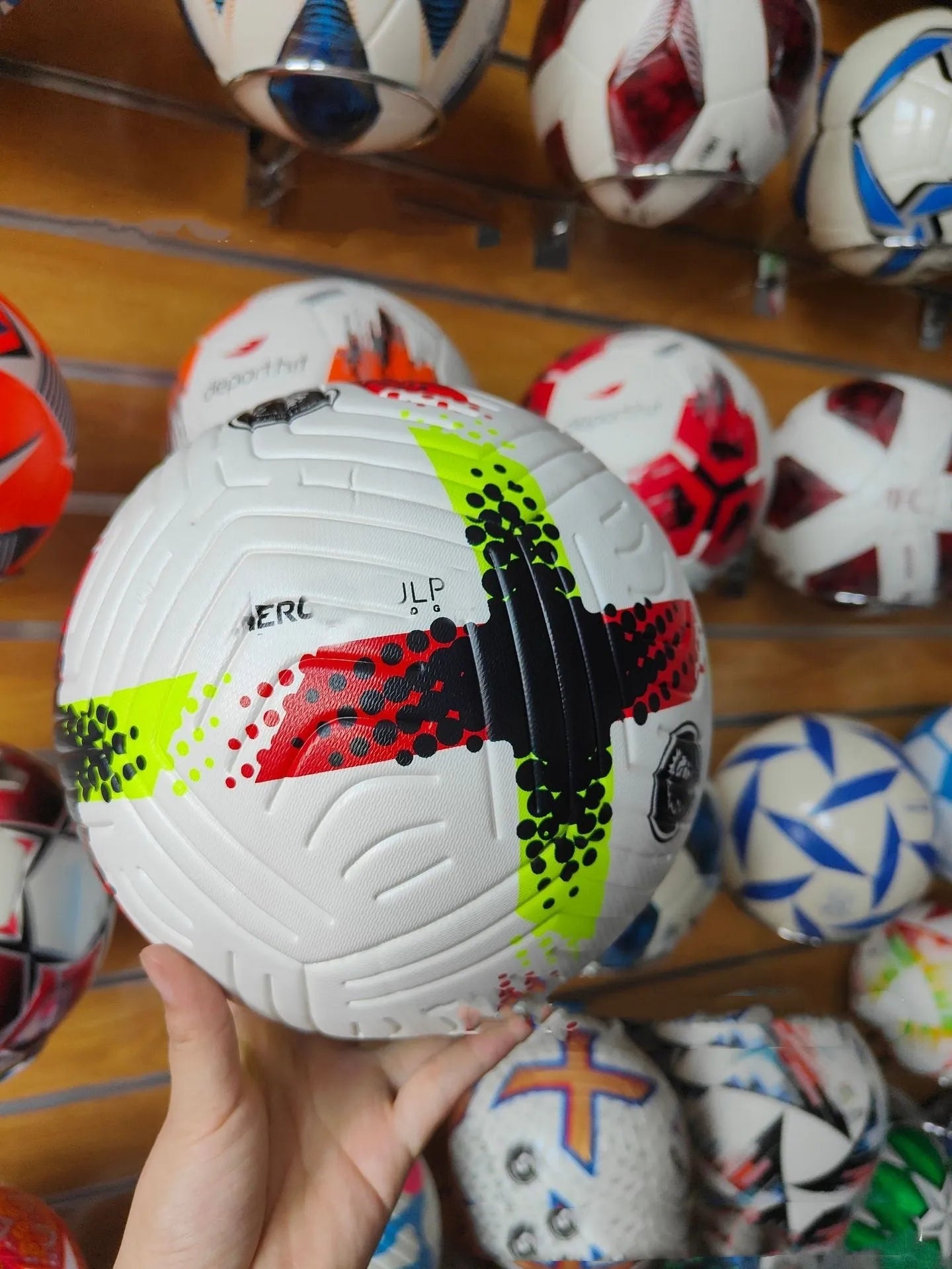 Fluorescent green size 5 PU football for training and league matches