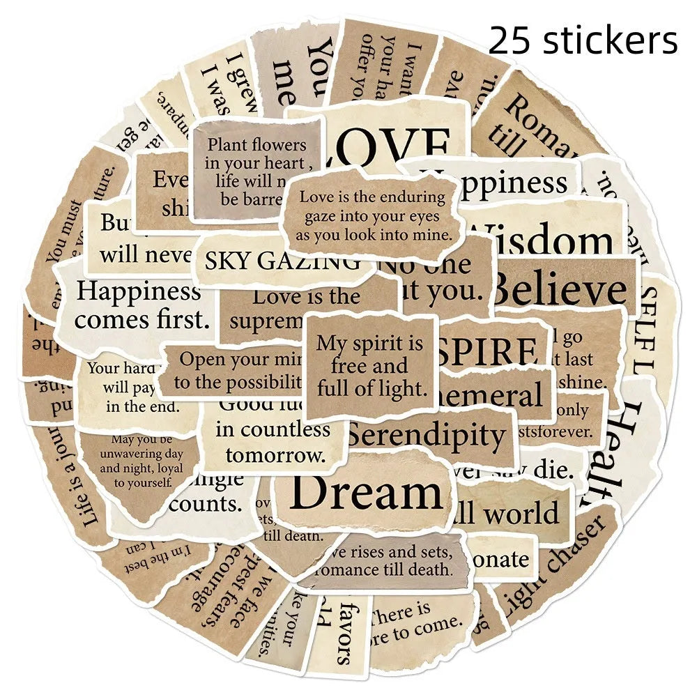Torn English decorative laptop stickers in matte and glossy PVC finishes, 4-7cm each
